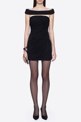 Black Off-Shoulder Asymmetrical-Mini Dress