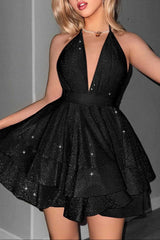 A Line Halter mini Dress in Black