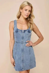 Denim Square Neck Slim Mini Dress