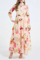 Floral Print Shirt Collar Maxi Dress