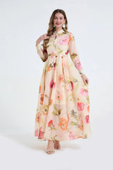 Floral Print Shirt Collar Maxi Dress