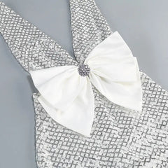 Sequin Embellished V Neck Maxi Dress in Silver