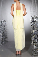 Rhinestone Patchwork Herringbone Maxi Dress - Yellow