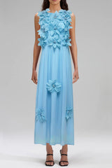 3D Flower Embellished Sleeveless Maxi Dress in Yellow