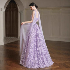 Floral Evening Gown - Purple