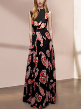 Black Printed V-neck Sleeveless Maxi Dress