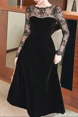 Lace Hollow Sleeve Rhinestone Maxi Dress in Black
