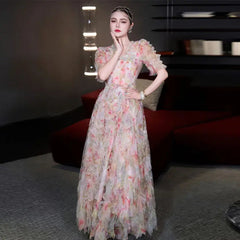 V Neck Ruffle Trim Maxi Dress