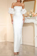 Rhinestone Beading Maxi Dress In White