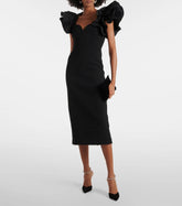 Blanche Ruffle Crepe Midi Dress in Black