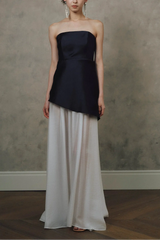 Satin Spliced Maxi Dress in Black and White