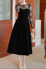 Lace Hollow Sleeve Rhinestone Maxi Dress in Black