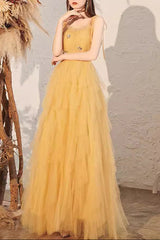 Rhinestone Embellished Maxi Dress - Yellow
