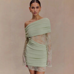 Lace Spliced Knitted Mini Dress