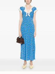 Lace-Trimmed V-Neck Maxi Dress in Blue