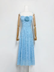 Hollow Out Sleeveless Maxi Dress in Blue