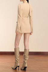 Square Neck Long Sleeve Mini Blazer Dress in Khaki
