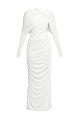 Long Sleeve Knot Bodycon Maxi Dress in White
