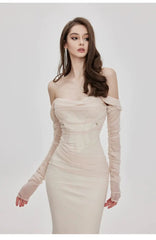 Mesh Off-Shoulder Maxi Dress
