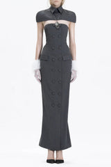 Double-Breasted Sleeveless Suit with - Grey
