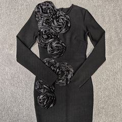 3D Flower Bandage Maxi Dress in Black