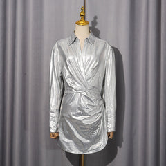 Shirt Mini Dress in Silver