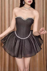 Top Fishbone Mesh Mini Dress in Black
