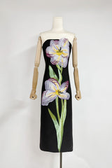 Floral Bustier Maxi Dress in Black