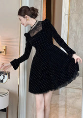 Polka Dots Long Sleeve Mini Dress in Black
