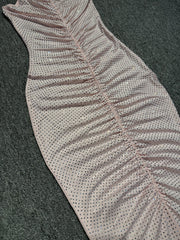 Hollow Mesh Rhinestone Sleeveless Maxi Dress in Pink