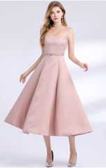 Square Neck Satin Slip Midi Dress - Pink