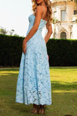 Hollow Out Sleeveless Maxi Dress in Blue