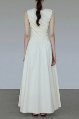 Ruched A-Line Sleeveless Midi Dress in Apricot