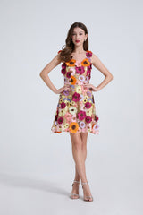 3d Floral Lace Mini Dress in Apricot