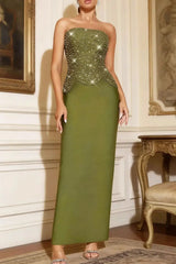 Green Rhinestone Embellished Top Skirt Set