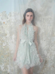 Green Ribbon Floral Wedding Guest Bridal Dress