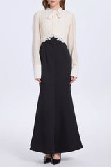 Sleeve Ruched Tie Up Midi Dress - White & Black