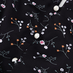 Floral Print Ruffle Trim Midi Dress in Black