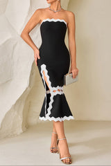 Lace Top Midi Dress in Black