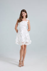 3d Floral Lace Mini Dress in White