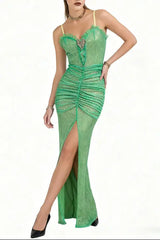 High Sequin Maxi Dress in Green
