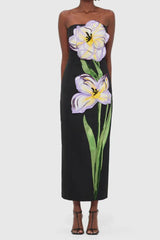 Floral Bustier Maxi Dress in Black