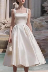 Off-the-Shoulder Minimalist Midi Dress - Off-White