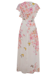 White Floral FlSleeves Maxi Dress
