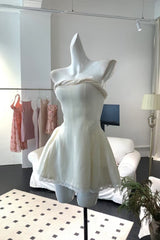 Lace Trim Mini Dress in White