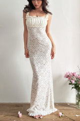 Lace Bodycon Slip Maxi Dress in White