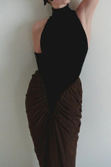 Mesh Patchwork Maxi Dress in Black
