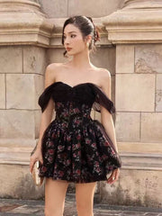 Floral Printed Mini Dress in Black