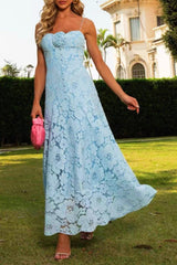 Hollow Out Sleeveless Maxi Dress in Blue
