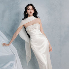 Rhinestone Embellish Satin Maxi Dress - White